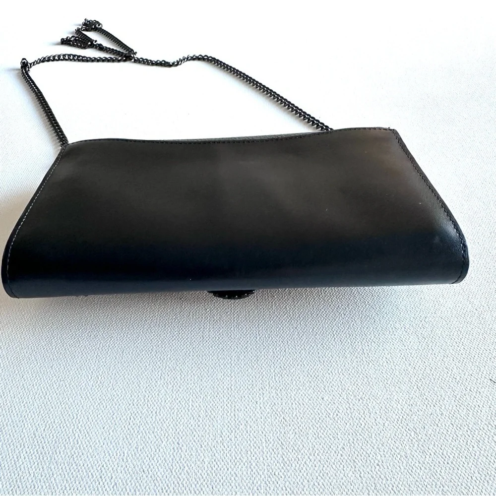 Coach Black Leather Clutch with Chain Detail